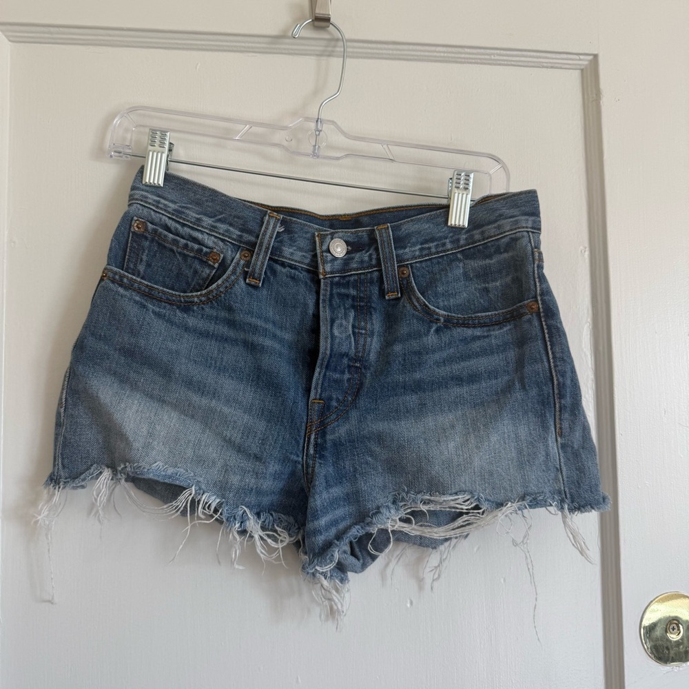 Levi's Blue Frayed Denim Cutoff Shorts